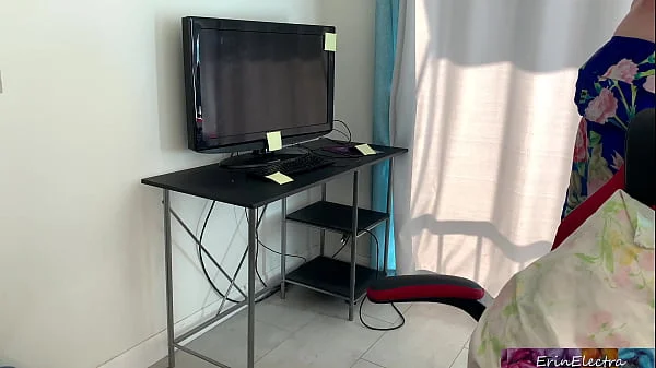Stepmom gets stuck in a desk and stepson fucks her