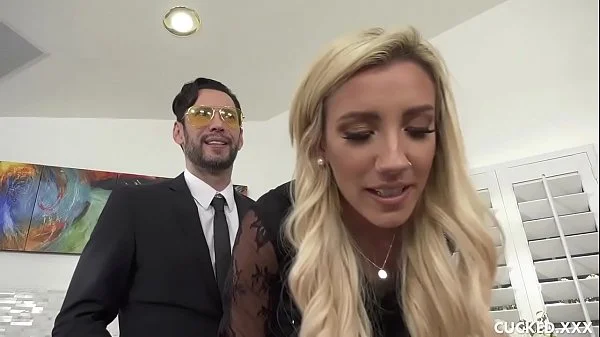 Grieving Blonde Widow Blows and Fucks Stiff Dick Next to Cuckolded Husband