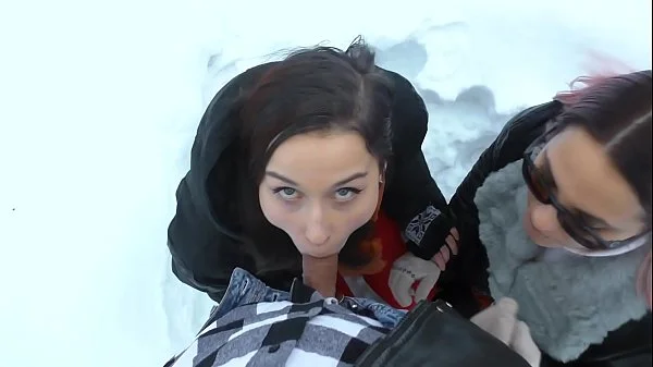 Two hot girls warm Cock