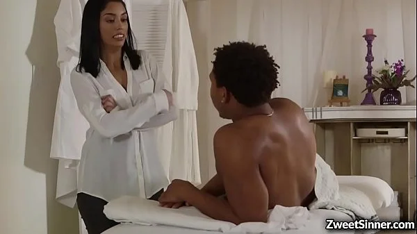 Hot latina babe Vanessa Sky bangs with black stud Ricky Johnson and swallowing his large black cock and riding him so hard like a crazy cowgirl.