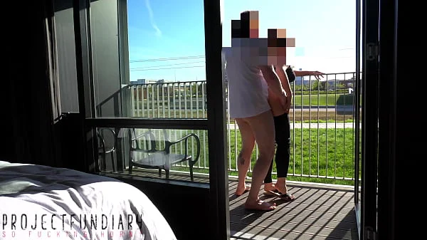 risky public balcony sex with people watching and outdoor cumshot - projectfundiary