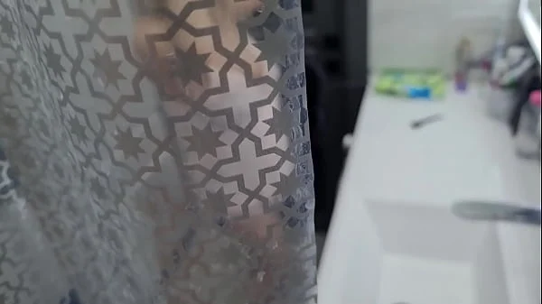 My stepmom came to my bathroom, I am naked and start jerk off cock, and she ignore me that nothing happened but she like look, milf want make handjob for me and masturbate my big fat dick, my dick is hard