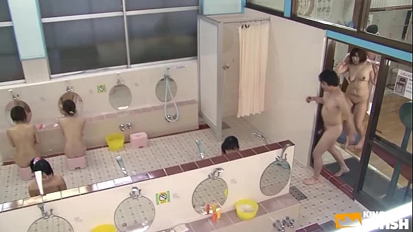 Japanese babes take a shower and get fingered by a pervert guy