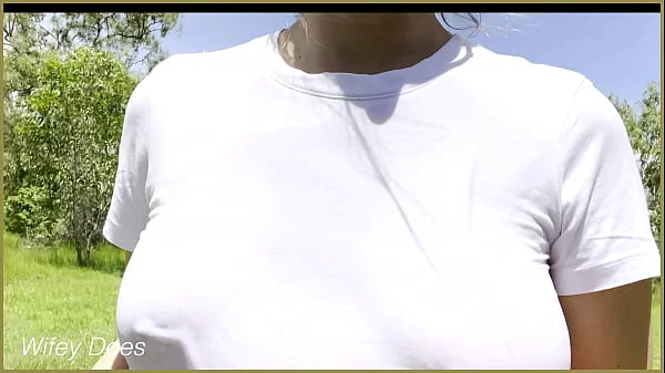 Hot MILF running in wet shirt crop top public exhibitionst dare