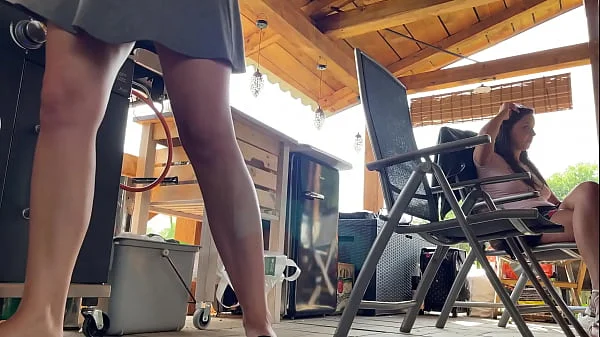 No Panties Party Girls having a BBQ Day Outdoors with their BFF to show legs and Pussy under Skirts