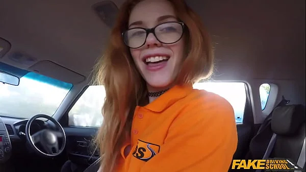 Fake Driving Instructor fucks his cute ginger teen student in the car and gives her a creampie