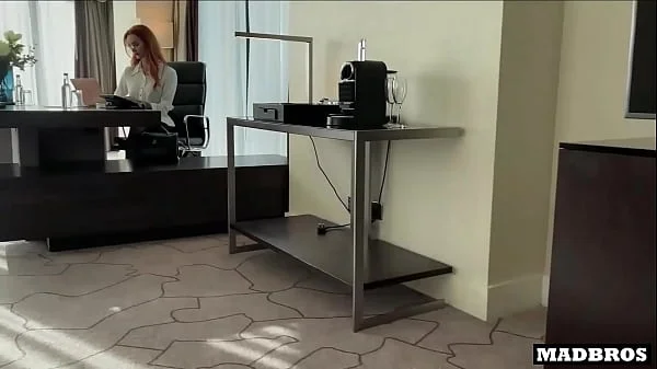 Redhead British milf boss gets anal pounded by 2 blacks in her office after their job interview !!!