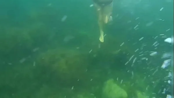 Crazy diver took me on camera while I am swimming in the sea and flashing my hairy pussy