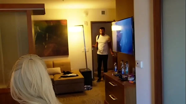 Two blondes share cock