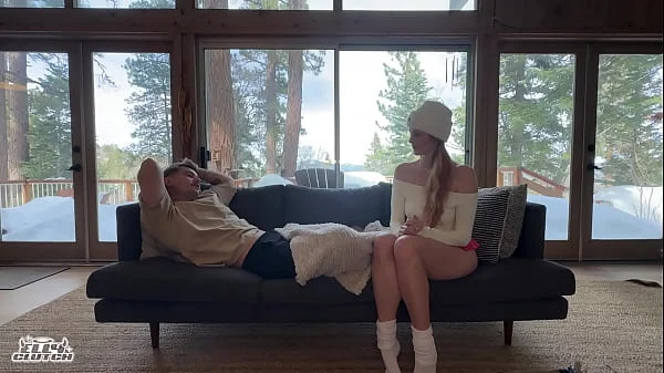 Sneaky log cabin hookup with big titty red head