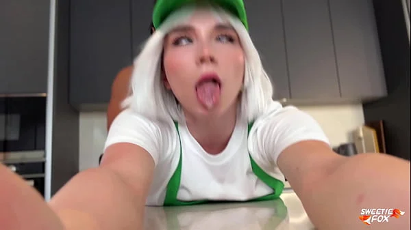 Blonde Barista in Shorts Offered to Rough Fuck Her Hot Holes Instead of Coffee POV