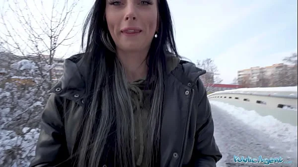 Public Agent Blue eyed babe sucks a fat big dick out in the snow in public