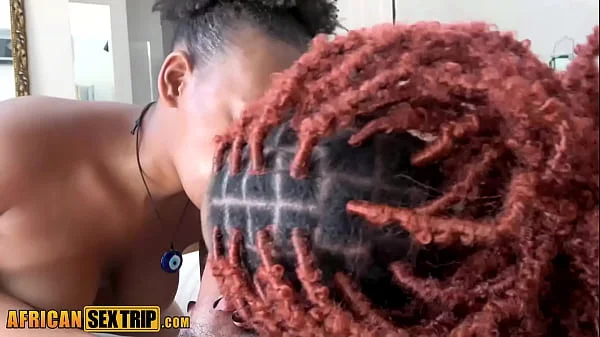 Ebony lesbian couple invite white dude with a huge dick to a threesome