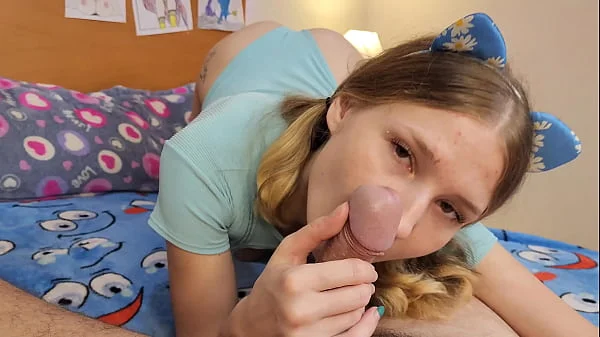 Cute student so horny now and to feel hot sperm on her cute face, best blowjob and creampie.