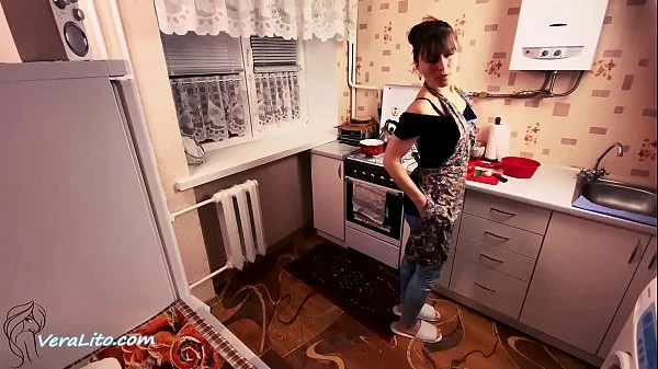 StepMother Blowjob and Hard Rough Sex - Cum in Mouth in the Kitchen