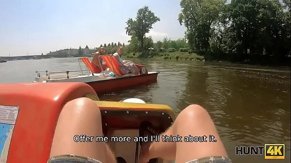 HUNT4K. Muscled male is watching how his babe becomes cheap slut