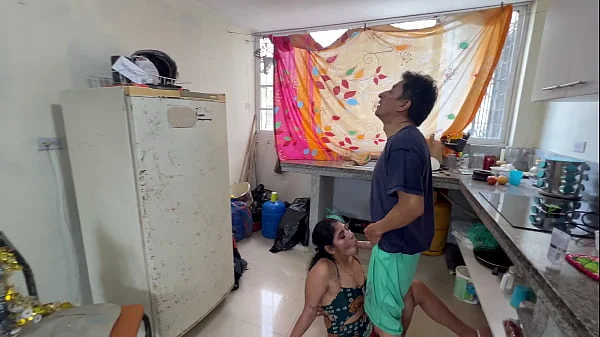 Unfaithful old man discovered by the woman fucking with the neighbor, and while he watches them he masturbates