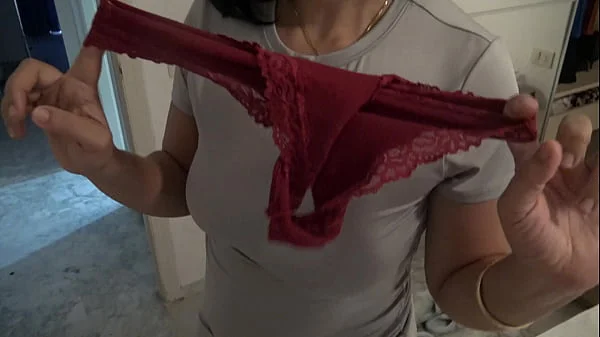 I caught my horny 18 year old stepson masturbating his big cock on my dirty panties !!!