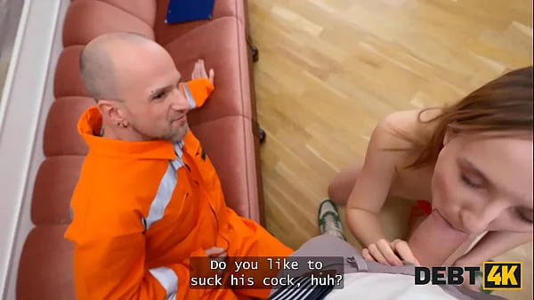 DEBT4k. Russian blonde is paying her debts by using her tight pussy and asshole in double penetration