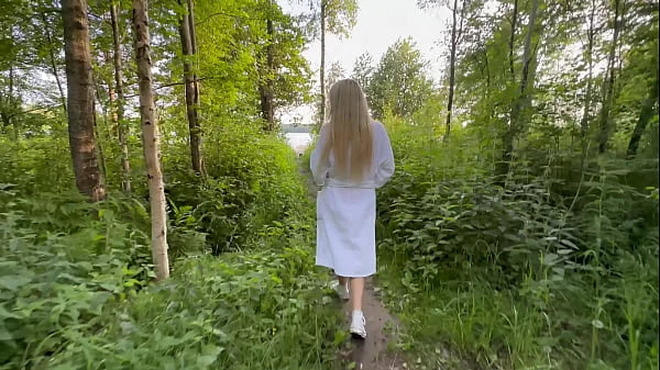 Outdoor risky sex with hot blonde in fishnet