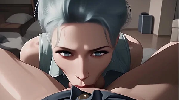Blue Haired Beauty Gives Sloppy Blowjob Until You Cum In Her Mouth - [POV / AI]