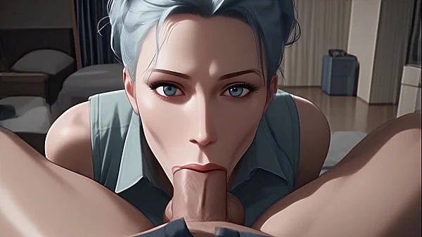 Blue Haired Beauty Gives Sloppy Blowjob Until You Cum In Her Mouth - [POV / AI]