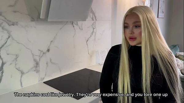 The young landlady in stockings hasn't had sex in a long time. I have to fuck her or give her the money.