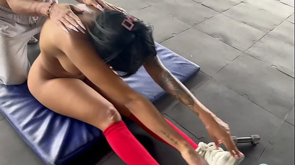 My transgender trainer gets horny when she makes me do squats without clothes and starts touching my ass and tits - MAY HERNANDEZ