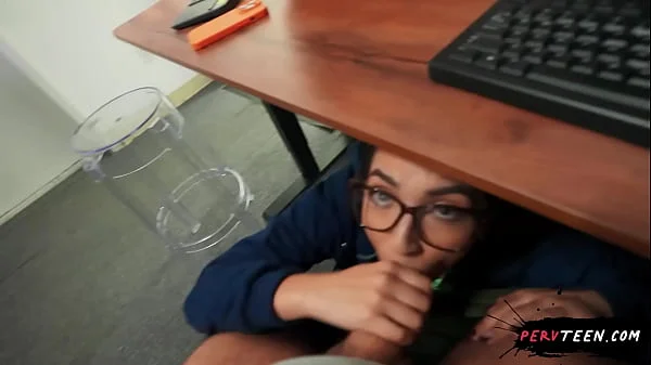Sneaky Blowjob Under the Table in Class - PervTeen