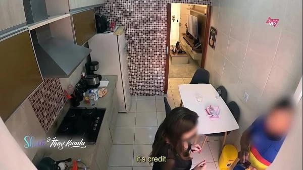 Hot wife Thay Ksada gets out of the shower and greets the delivery man in just a nightgown