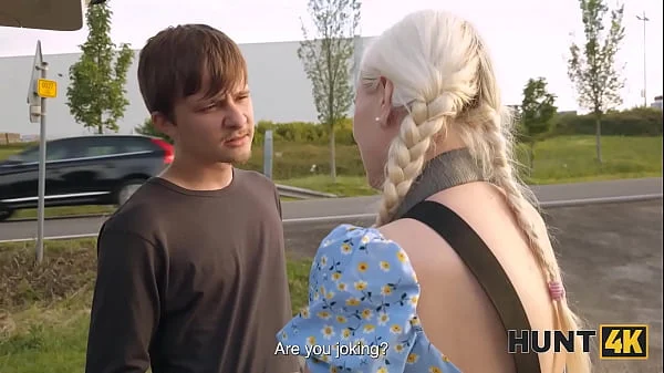 HUNT4K. Blonde babe was so sad so Hunter offered her fun and she loved to ride his big dick