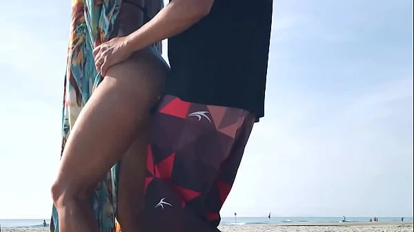 Just Go Away! Milf Gets standing Anal  in front of everyone After Teasing Stranger on the beach