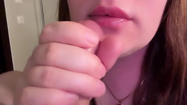 Sucks cock and moans loudly. Gets a huge portion of sperm in her mouth and continues sucking.