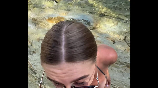 Best blowjob with cum on face and tits from a stranger on the beach