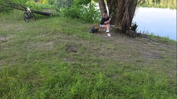 I approached this lonely girl and started jerking off my cock next to her. She sat silently watched and touch my cock when i cum
