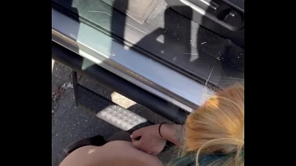Cheating blonde whore sucks cock & takes a facial out in public during the middle of the day