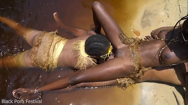 Tribal african girls performing wild sex ritual on me by the river