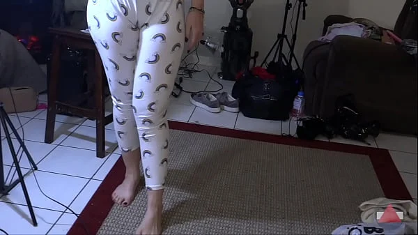 Yoga girl stretches, masturbates and gets filled prone bone