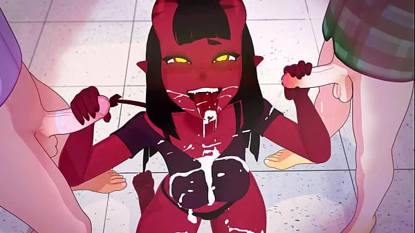 Animation bitch loves sex, at first she sucked off two guys, then allowed herself to be fucked by the third bully