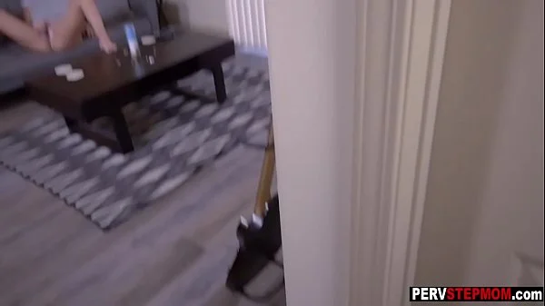 Nerdy stepson helped his horny MILF stepmom to enjoy