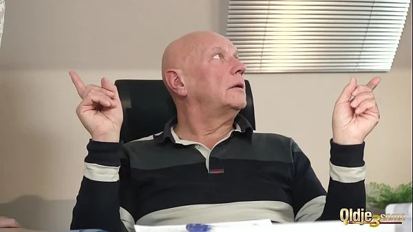 Old manager at the office fucks his two beautiful assistants right in his office he puts his cock inside their pussies fuck them hard and cums right in their mouths so he can watch them lick the cumshot and spit it