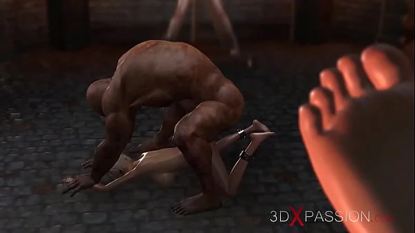 Beast man fucks hard a sweet girl in the dungeon