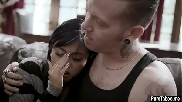 Tiny sad Asian teen cheated a boyfriend with his