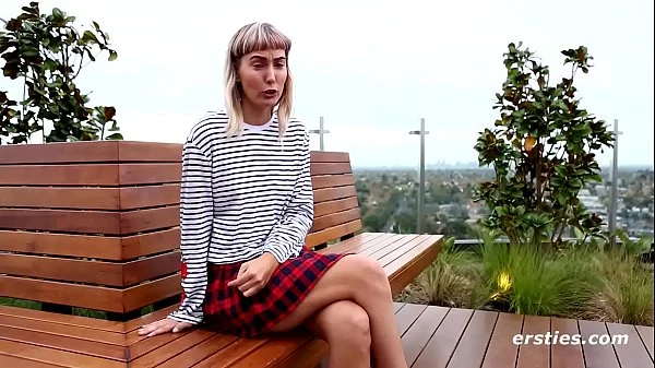 Rubbing Her Hairy Pussy with the Curtains Wide Open