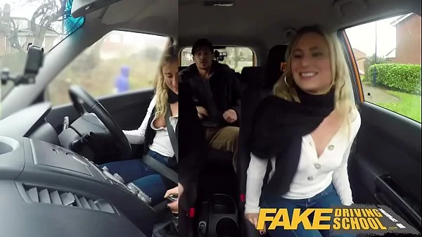 Fake Driving Horny blonde American learners squirting orgasms