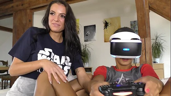 Playing a game on Playstation VR BFFs, while also playing with the small lace panties there