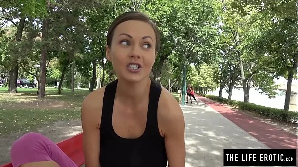 Cute jogger almost caught masturbating in a public park