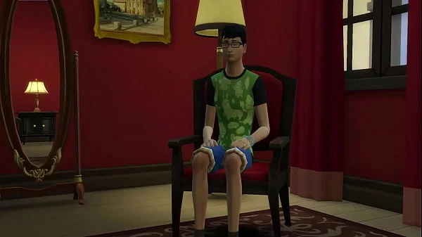 Hot step-mom and step-son playing chess together