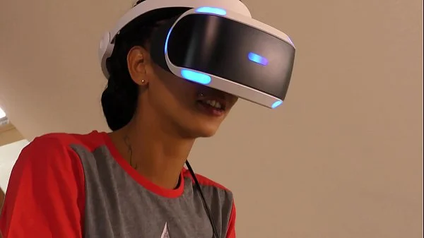 Isabel flashes her pussy and ass under her panties with a tshirt and she has a new game in her Playstation VR but she needs..