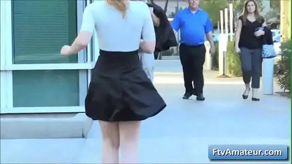 Sexy big tit blonde teen Alyssa show her natural big tits in public places